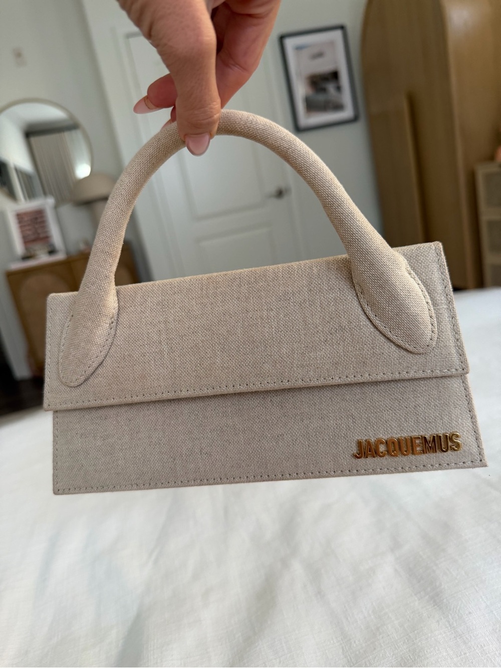 Jacquemus Beige Leinen Top Handle Bag the long Chiquito tote bag